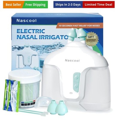 Electric Nasal Irrigation System with 50 Salt Packets, 2 Modes Nose Cleaner w...