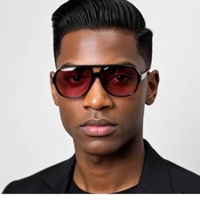 Pink Lens Sunglasses Fashion Round Men Shades Retro Thick Frame UV400 Lentes New