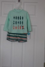 Carter's Rashguard 2 Pc Swimset-Long Sleeve Top and Trunks-Green Stripe-12M-NWT