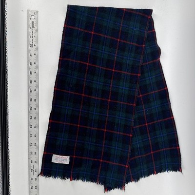 Loch Lomond 100% Pure Wool Plaid Blue Green Scarf Made in England Vintage