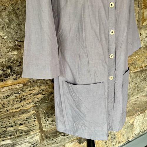 Toast Contrast Collar Shirt Dress 8 S Mini Sleeve Cotton Button Pocket Grey Navy - Picture 4 of 9