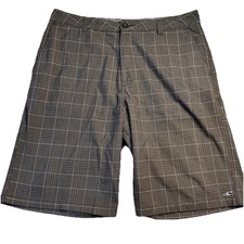O  Neill Plaid Casual Shorts Men  s Black Gray White Size 34 FLAW 