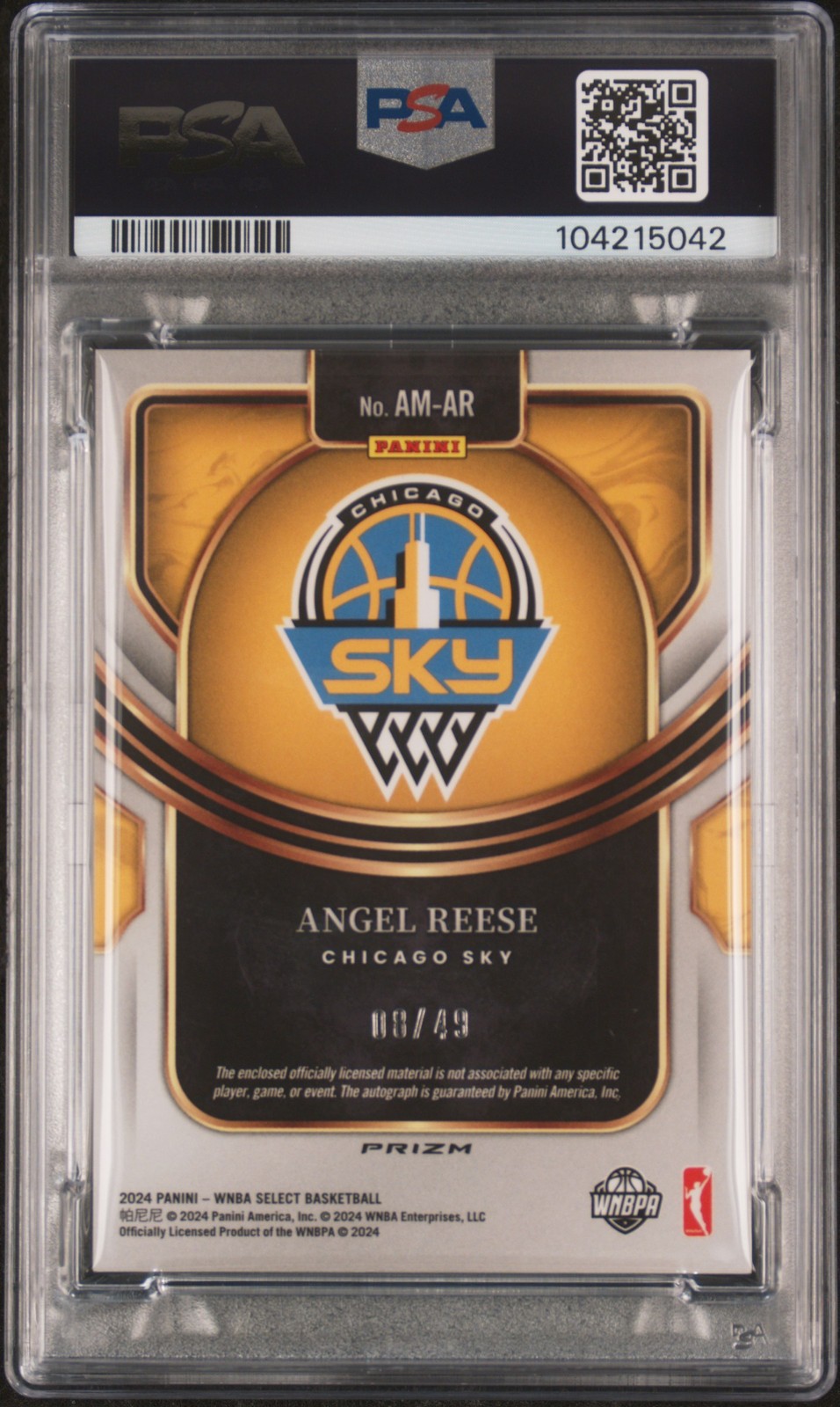 2024 PANINI SELECT WNBA AUTOGRAPHED MEM BLUE PRIZM ANGEL REESE RC /49 PSA 8 view 2