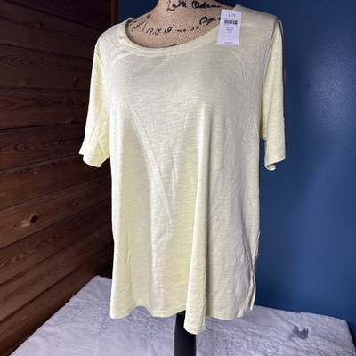 J.Jill Short Sleeve Sleeve Boat Neck Tee in Key Lime XLP 100% Cotton Side Slit