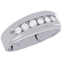 10K WeißGold Herren 5 Stein 7Mm Verlobungsring Diamant Ehering 0.50 Karat