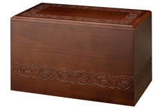 NEW SEE DESCRIPTION Wood Engraved Cremation Urn Lovely Burial Box polished