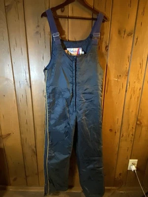 VTG Polaris Snowmobile Bibs Overalls Ladies L Black Yellow Striping 70s 80s USA - Image 1 of 4