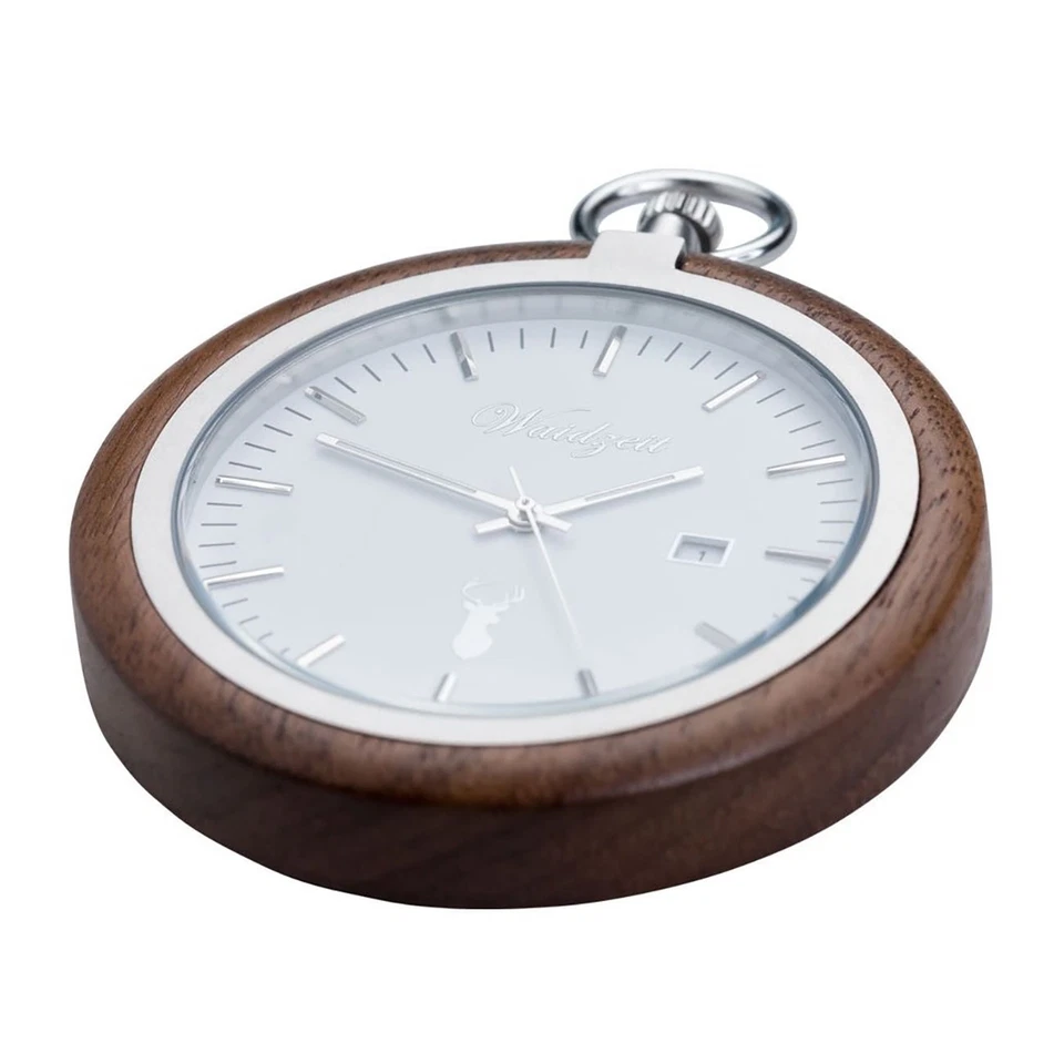 Waidzeit Herren Taschenuhr Edelstahl Walnuß dunkelbraun mit Uhrenkette UWATW01 - Bild 4 von 4