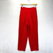 Vintage 90s 100 Silk Pleated Pants Womens 10 Red High Rise Christmas Holiday