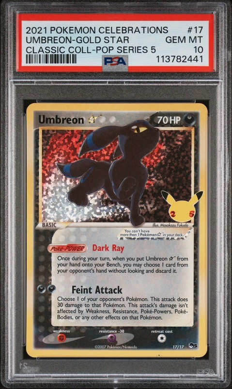 Pokémon Umbreon Gold Star 17/25 Holo Card Celebrations 25th Anniversary PSA 10