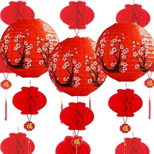 2pcs Japanese Cherry Blossom Paper Lanterns - Foldable Decorative Lighting For Parties