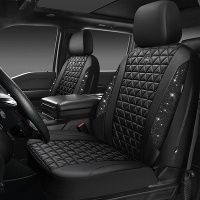 CAR PASS Bling Diamond Leather Car Seat Covers 2 Front Seats Interior Sets, Wate
