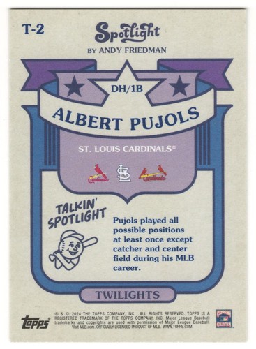2024 Topps Spotlight by Andy Friedman Twilights #2 Albert Pujols A St. Louis - Picture 2 of 2