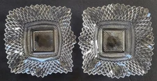 Indiana Glass Vintage Clear Diamond Point Ruffled Pair (2) Square Candy Dishes
