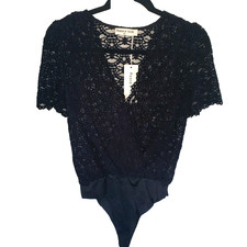 New With Tags Black Lace Short Sleeve Bodysuit Women's Size M/L