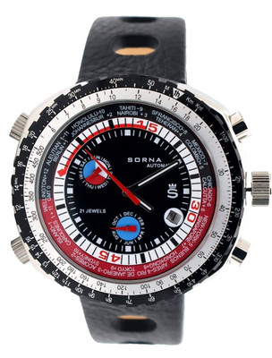 Sorna Herrenuhr Armband Automatik Uhr BULLHEAD NOS-STYLE Worldtimer Watch 45mm