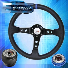 Deep Dish Black Steering Wheel + Slim Quick Release + Adapter For 92-96 Prelude