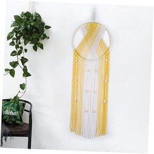 Boho Macrame Wall Hanging Handmade Woven Cotton Tapestry with Wood Yellow
