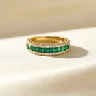 14K Yellow Gold Vermeil Ring, CZ Emerald &Diamond Eternity Wedding Band Ring Her