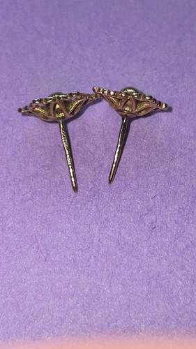 9ct gold stud earrings floral flower leaf nature vintage fill agree 375 - Picture 4 of 5