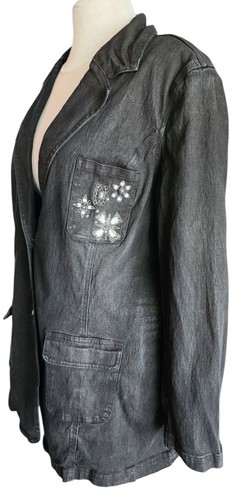 Diane Gilman DQ2 Black Denim Blazer Jacket 2X Embellished Floral Sequin Western - Picture 2 of 10