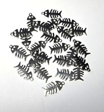 24 Silver toneFish Skeleton Charms Rhinestone Pendant Bulk Jewelry Making Craft