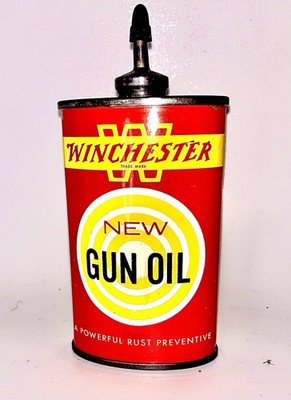 Vintage Red Yellow Winchester Gun Oil Can W/Target 3 Fl OZ still has oil in it