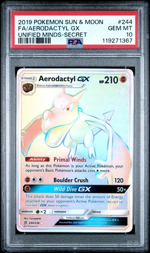 2019 Pokemon Sun & Moon Unified Minds Aerodactyl GX PSA 10 #244/236
