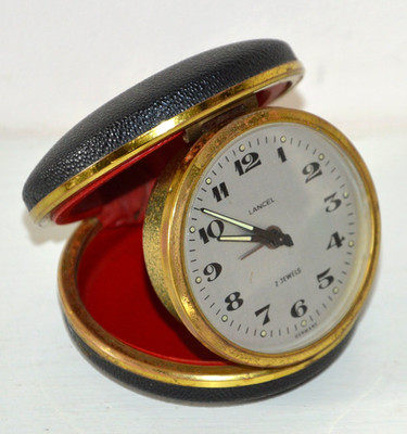 Alter kleiner mechanischer Reisewecker runde Box LANCEL Vintage REPARATURBEDÜRFTIG