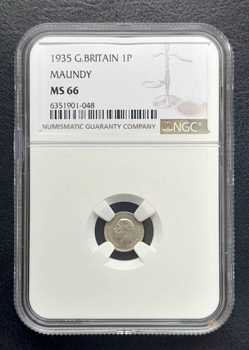 1935 Great Britain MAUNDY 1p One Penny GEORGE V: NGC MS66