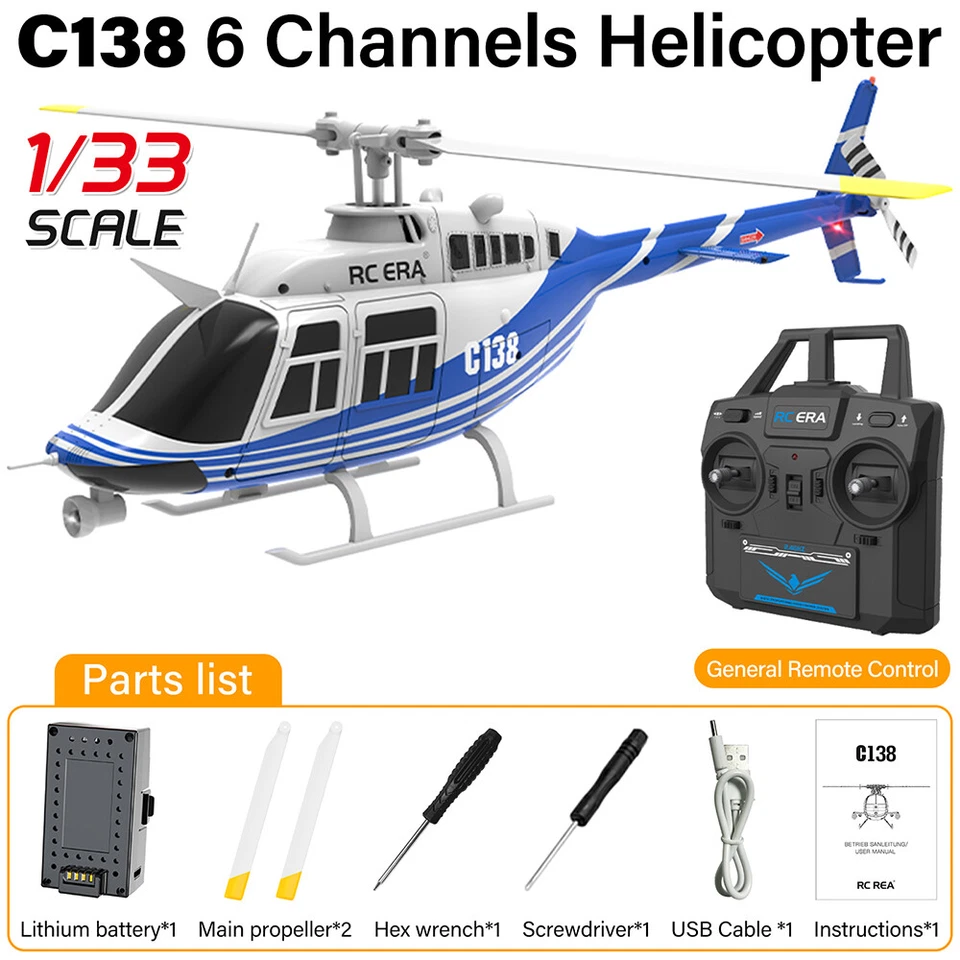 RC ERA C138 Bell-206 1/33 RC  Helicopter 3D 6CH Gyro Remote Control Aircraft - Image 4 of 4