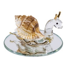 Hand Blown Glass Snail Figurine On Beveled Glass Base 3.25" Long New!