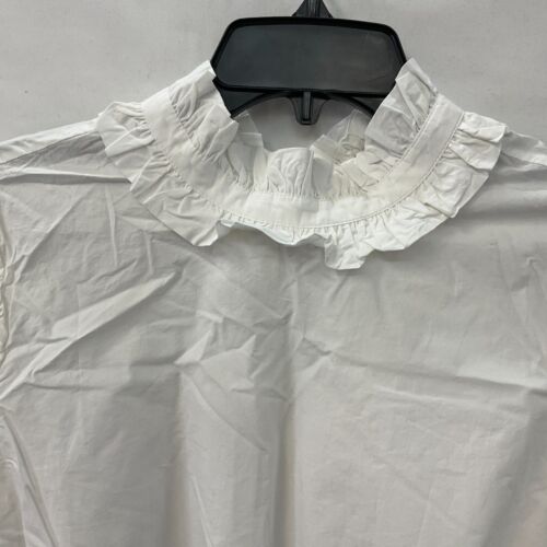 Ganni Poplin High Neck Shirt Womens Size M 6-8 White Cotton Long Sleeve Ruffle - Picture 4 of 21