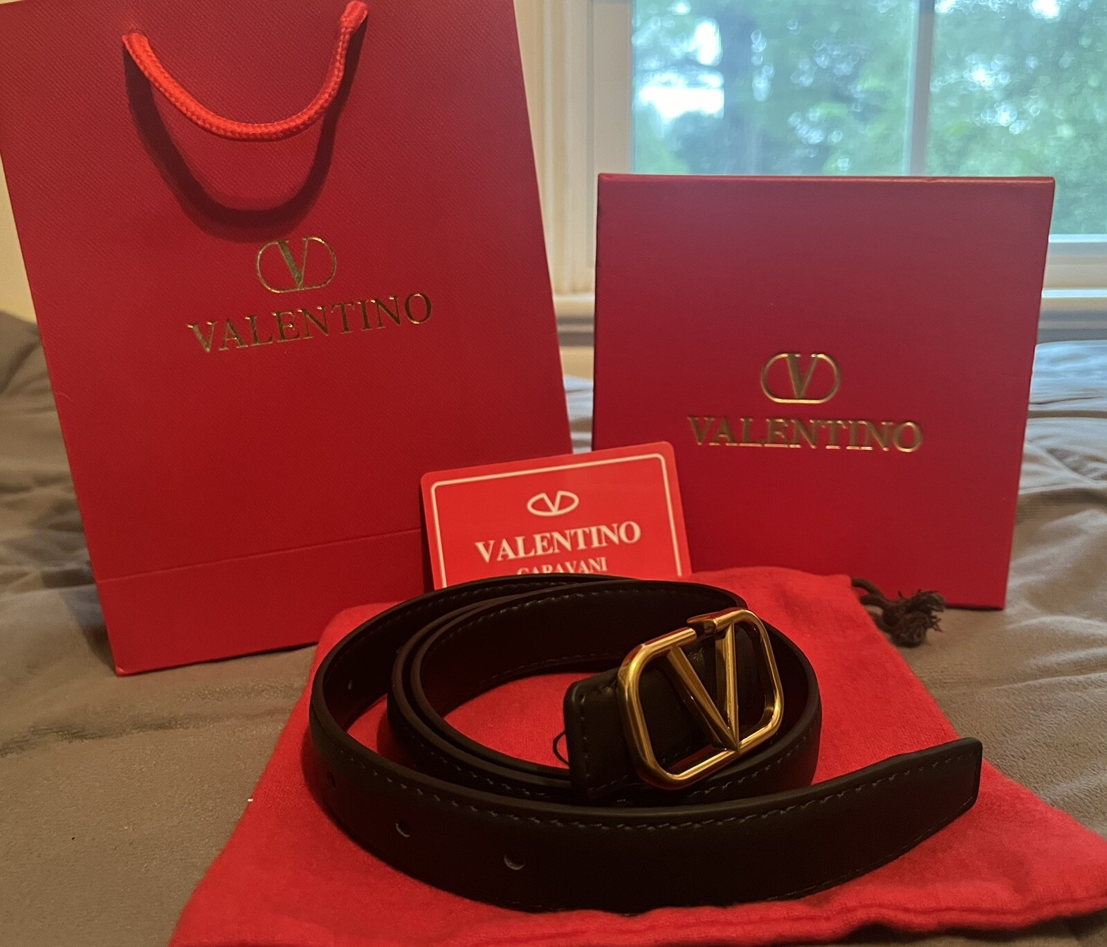 Valentino Belt With Gold V Buckle Comes With Authentication Card 105 Cm