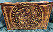 6 x 9 Large Tree of Life Yddrasil Carved Wood Box with Scallop Accents