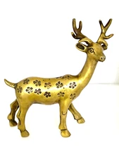 Brass Sika Deer Figurine Sculpture, 7" L, 490g (1.08 lbs.)
