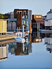 Alex Nizovsky – SAUSALITO ISSAQUAH DOCK AT SUNRISE – Landscape Painting 30"x40"