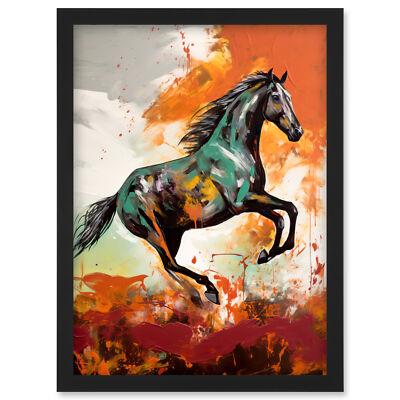 Wild Horse Galloping Across a Barren Landscape Framed Wall Art Picture Print A4