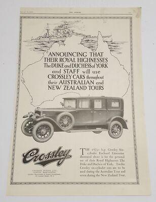 THE SPHERE Crossley Enclosed Limousine Advertisement Royal Announcement