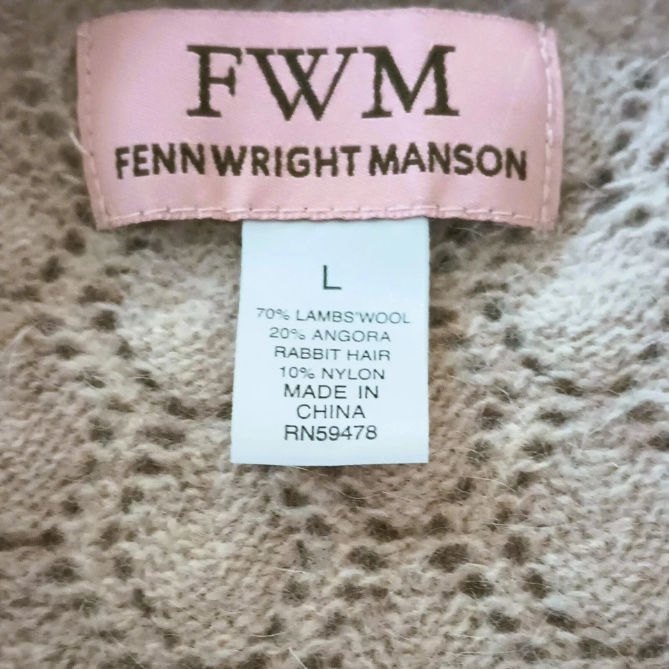 Lambswool & Angora Wrap Sweater L Fenn Wright Manson Cream Diamond Pattern - Image 4 of 4