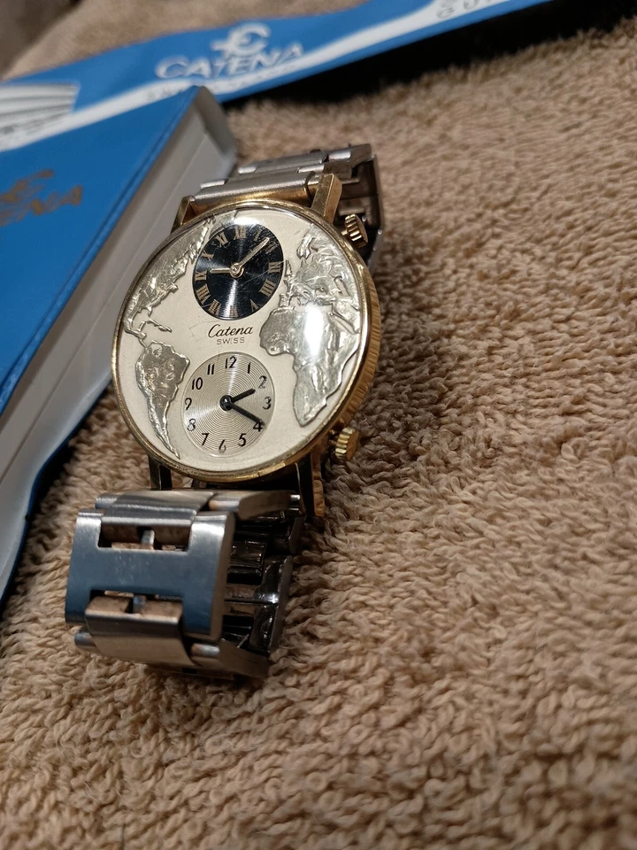 Very Rare Men's Catena Elpar World Dual Time Windup Swiss Watch Wristwatch  - Image 4 of 4