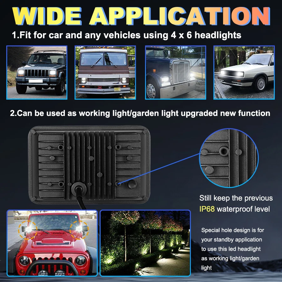 Faros LED 4x6 4 piezas sellados haz alto/bajo para camioneta Chevy C10 81-1987 Foto 2 de 4