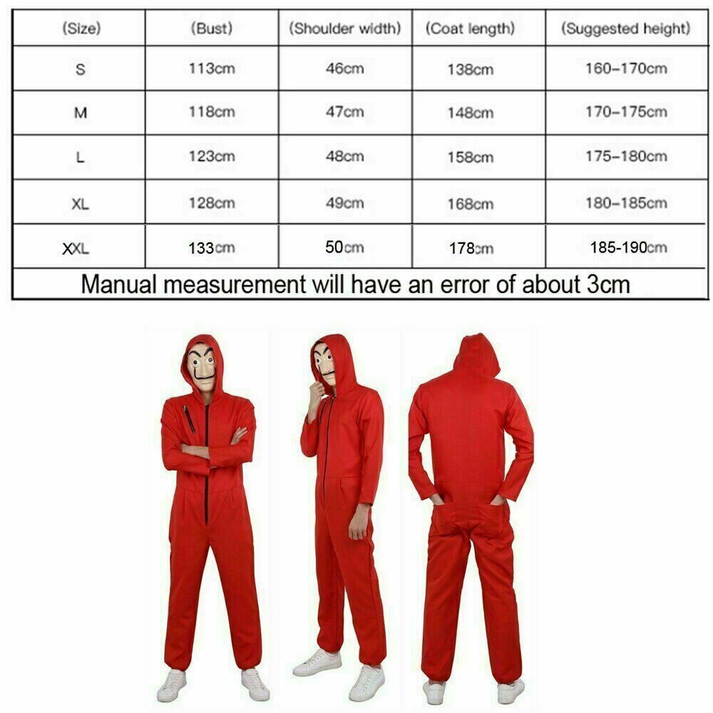 Salvador Dali Movie Cosplay Costume Face Fancy Red Jumpsuit Clothes and  Mask Halloween Party for Women