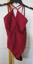 Company No 5 Burgundy Leotard Strappy Mesh Panel Nylon/Spandex Women's Size MA
