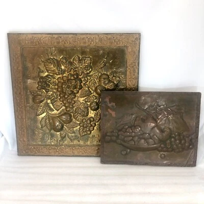 Antique Brass Repousse Grape Wine Motif Plaques - Image 1 of 4