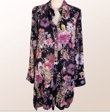 Maeve/Anthropologie  Autumnal Tunic  Black W/Multi-Color Flowers. Size XS. EUC
