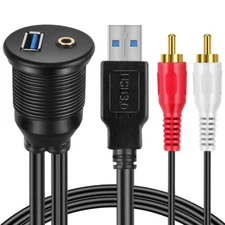 	Flush Mount Cable Kit 3 Ft Usb 3.0 Male To Female And 2 Rca Male To 3.5mm Fe...