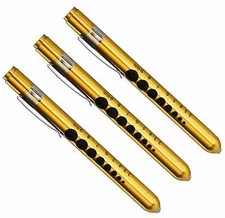 (3) Professional Medical Diagnostic Penlights With Pupil Gauge Gold
