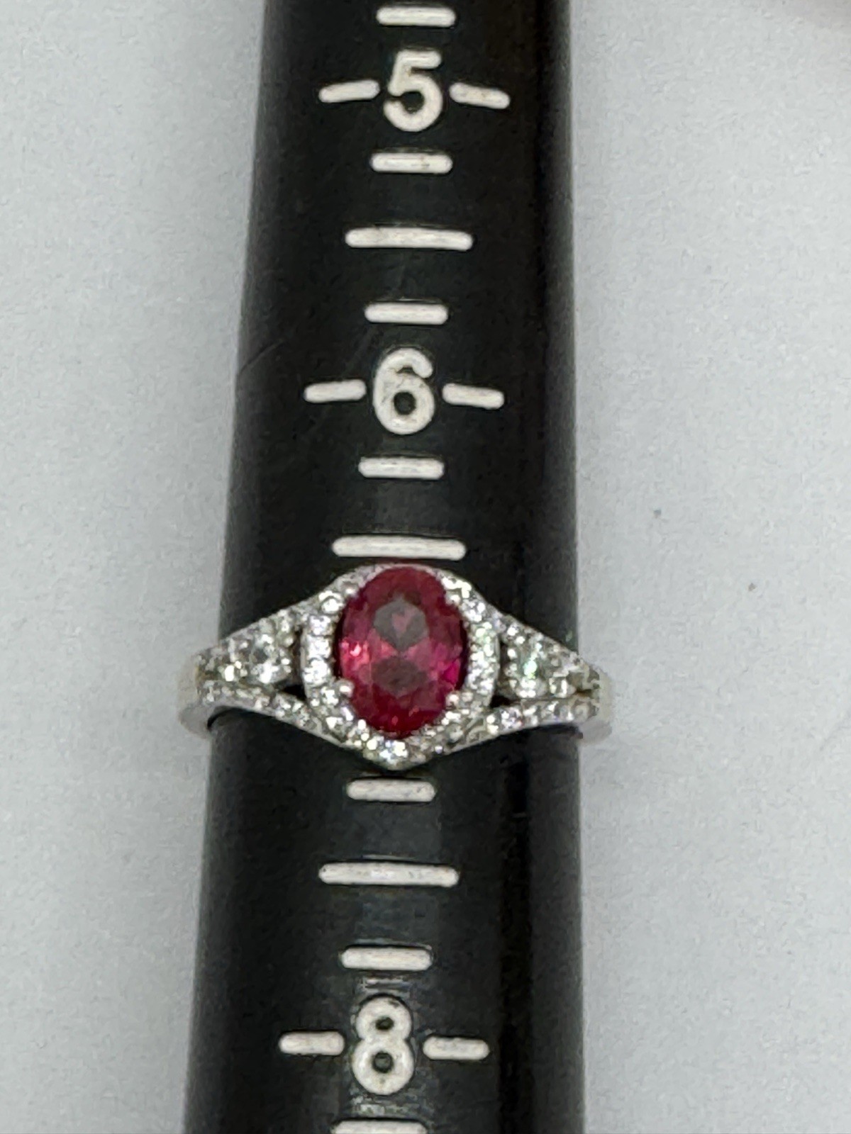 Sterling Silver Ruby Ring Oval Simulated CZ Gemst… - image 1