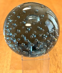 Blue Glass Paperweight With Controlled Bubbles 3"